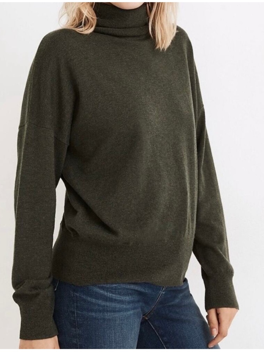 Madewell Turtleneck Sweater Green Cotton Wool Blend Size XS